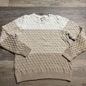 Croft & Barrow Colorblock Cable Knit Sweater Tan Cream Beige Textured Crewneck L